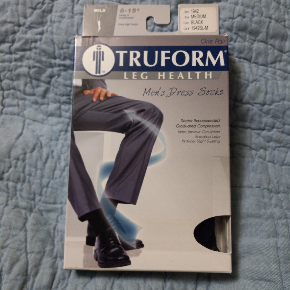 Men's TRUFORM LEG HEALTH Black Compression Dress Socks Shoe Size 7.5-10 NEW